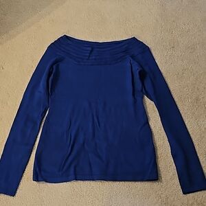 AmélieBoutik Women Boat Neck Drop Shoulder Sweater Blue L